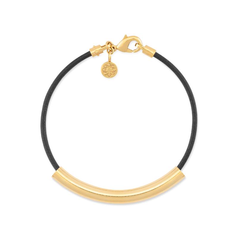 18k gold black leather EMF bracelet